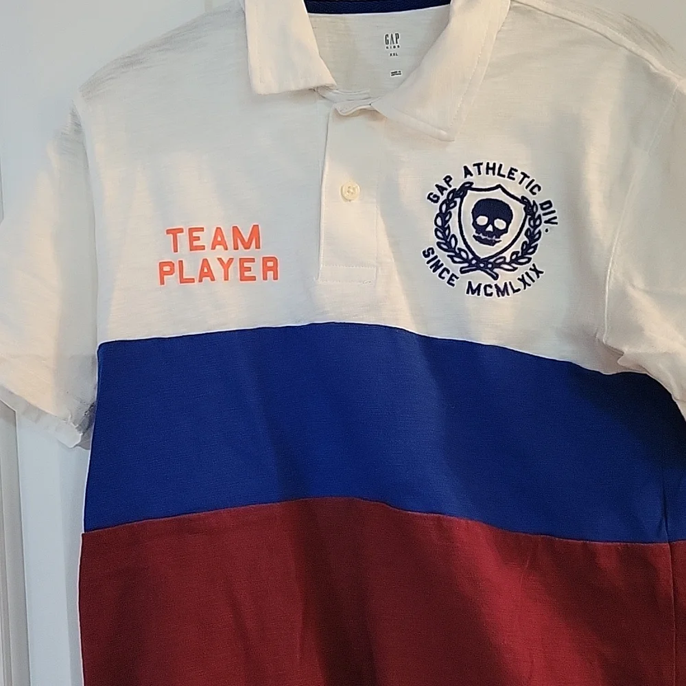 Gap striped team player white blue burgandy polo xxl